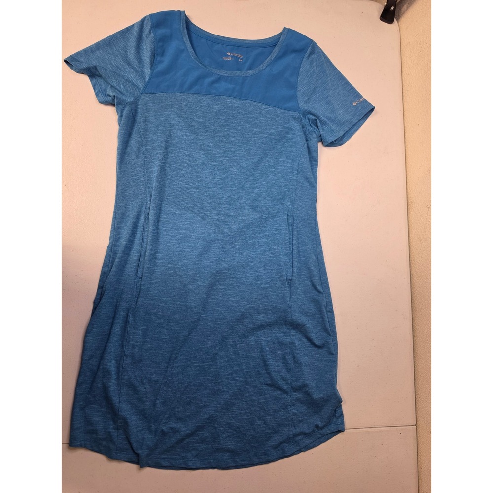 Columbia Womens Blue Heathered Short Sleeve Active Pockets Dress Size S